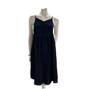 LRA Navy Blue Tiered Midi Dress Adjustable Straps Sz Smll Minimalist Flowy Basic